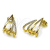 Arete Dormilona 02.204.0106 Oro Laminado, Diseño de Gota, con Micro Pave Blanca, Pulido, Tono Dorado