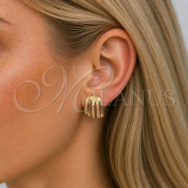 Arete Dormilona 02.204.0107 Oro Laminado, con Micro Pave Blanca, Pulido, Tono Dorado
