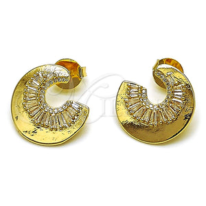 Arete Dormilona 02.204.0108 Oro Laminado, Diseño de Baguette, con Zirconia Cubica Blanca, Pulido, Tono Dorado