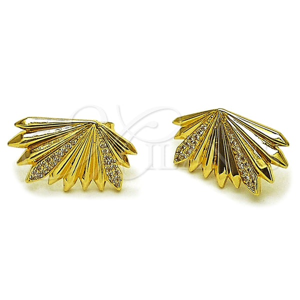 Arete Dormilona 02.204.0109 Oro Laminado, Diseño de Oja, con Micro Pave Blanca, Pulido, Tono Dorado