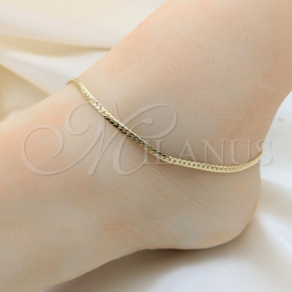 Tobillera Básica 03.419.0019.10 Oro Laminado, Diseño de Miami Cubana, Pulido, Tono Dorado (Grosor 04.1 MM, 10 Pulgadas de Largo)