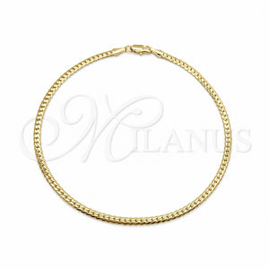 Tobillera Básica 03.419.0019.10 Oro Laminado, Diseño de Miami Cubana, Pulido, Tono Dorado (Grosor 04.1 MM, 10 Pulgadas de Largo)