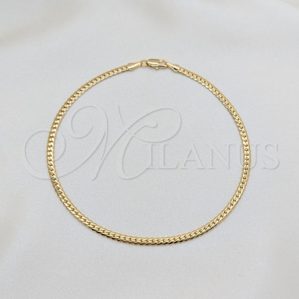 Tobillera Básica 03.419.0019.10 Oro Laminado, Diseño de Miami Cubana, Pulido, Tono Dorado (Grosor 04.1 MM, 10 Pulgadas de Largo)