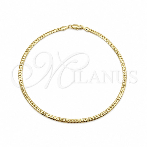 Tobillera Básica 03.419.0019.10 Oro Laminado, Diseño de Miami Cubana, Pulido, Tono Dorado (Grosor 04.1 MM, 10 Pulgadas de Largo)