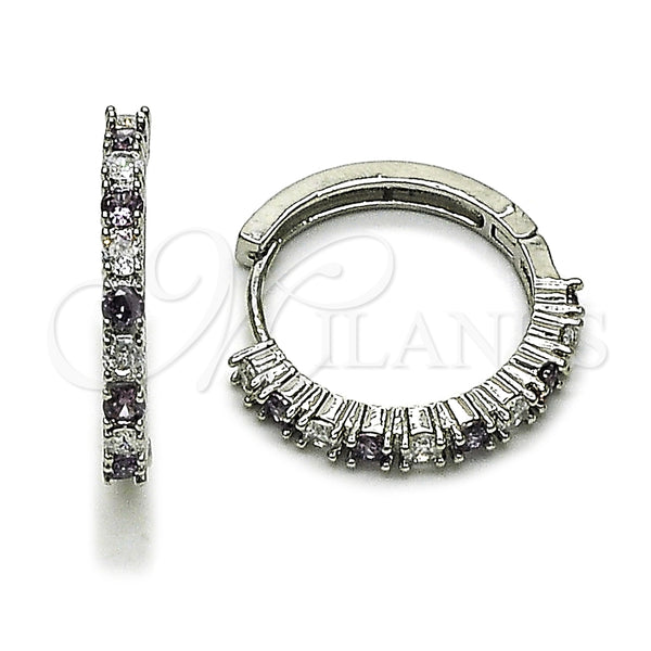 Argolla Huggie 02.210.0095.11.25 Rodio Laminado, con Zirconia Cubica Amatista y Blanca, Pulido, Rodinado
