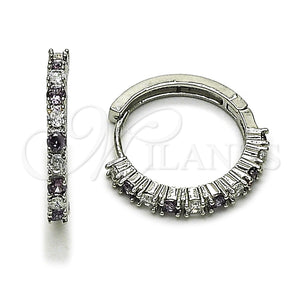 Argolla Huggie 02.210.0095.11.25 Rodio Laminado, con Zirconia Cubica Amatista y Blanca, Pulido, Rodinado