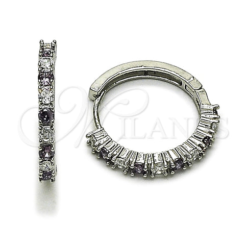 Argolla Huggie 02.210.0095.11.25 Rodio Laminado, con Zirconia Cubica Amatista y Blanca, Pulido, Rodinado