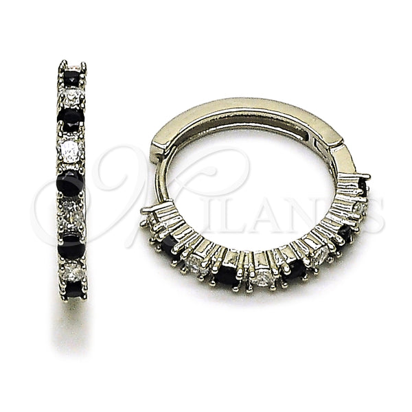 Argolla Huggie 02.210.0095.12.25 Rodio Laminado, con Zirconia Cubica Negro y Blanca, Pulido, Rodinado