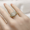 Anillo Multi Piedra 01.424.0007 Oro Laminado, Diseño de Corazón y Cluster, con Zirconia Cubica Blanca y Micro Pave Blanca, Pulido, Tono Dorado (Talla Unica)