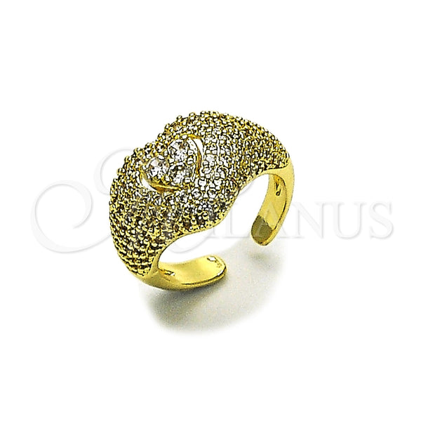 Anillo Multi Piedra 01.424.0007 Oro Laminado, Diseño de Corazón y Cluster, con Zirconia Cubica Blanca y Micro Pave Blanca, Pulido, Tono Dorado (Talla Unica)