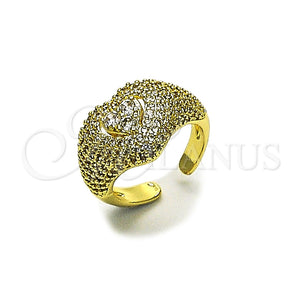 Anillo Multi Piedra 01.424.0007 Oro Laminado, Diseño de Corazón y Cluster, con Zirconia Cubica Blanca y Micro Pave Blanca, Pulido, Tono Dorado (Talla Unica)