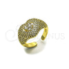 Anillo Multi Piedra 01.424.0007 Oro Laminado, Diseño de Corazón y Cluster, con Zirconia Cubica Blanca y Micro Pave Blanca, Pulido, Tono Dorado (Talla Unica)