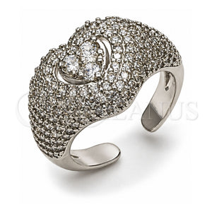 Anillo Multi Piedra 01.424.0007.1 Oro Laminado Blanco, Diseño de Corazón y Cluster, con Zirconia Cubica Blanca y Micro Pave Blanca, Pulido, Rodinado (Talla Unica)