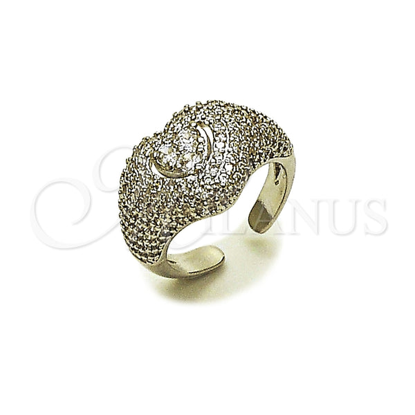 Anillo Multi Piedra 01.424.0007.1 Rodio Laminado, Diseño de Corazón y Cluster, con Zirconia Cubica Blanca y Micro Pave Blanca, Pulido, Rodinado (Talla Unica)