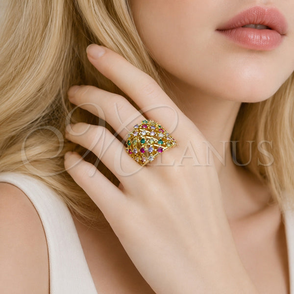 Anillo Multi Piedra 01.424.0008 Oro Laminado, con Zirconia Cubica Multicolor, Pulido, Tono Dorado (Talla Unica)