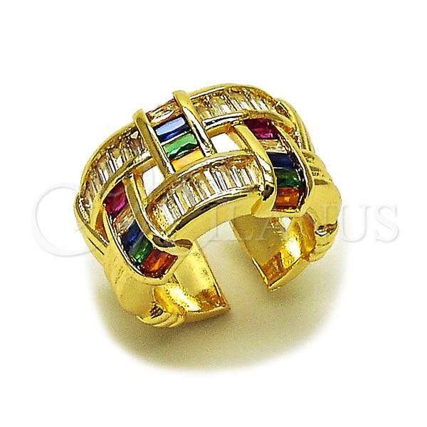 Anillo Multi Piedra 01.424.0009.1 Oro Laminado, Diseño de Baguette, con Zirconia Cubica Multicolor, Pulido, Tono Dorado (Talla Unica)