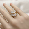 Anillo Multi Piedra 01.424.0010 Oro Laminado, Diseño de Baguette, con Zirconia Cubica Blanca y Micro Pave Blanca, Pulido, Tono Dorado (Talla Unica)