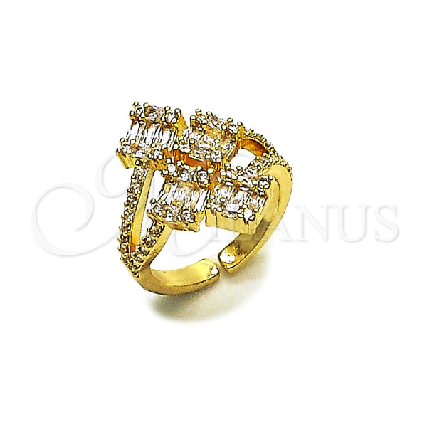 Anillo Multi Piedra 01.424.0010 Oro Laminado, Diseño de Baguette, con Zirconia Cubica Blanca y Micro Pave Blanca, Pulido, Tono Dorado (Talla Unica)