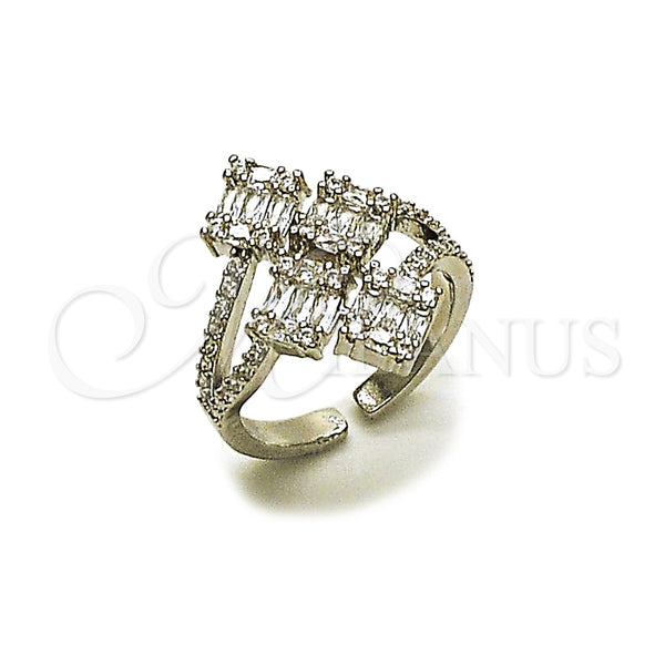 Anillo Multi Piedra 01.424.0010.1 Rodio Laminado, Diseño de Baguette, con Zirconia Cubica Blanca y Micro Pave Blanca, Pulido, Rodinado (Talla Unica)