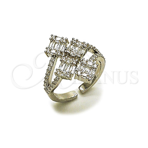 Anillo Multi Piedra 01.424.0010.1 Rodio Laminado, Diseño de Baguette, con Zirconia Cubica Blanca y Micro Pave Blanca, Pulido, Rodinado (Talla Unica)