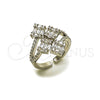 Anillo Multi Piedra 01.424.0010.1 Rodio Laminado, Diseño de Baguette, con Zirconia Cubica Blanca y Micro Pave Blanca, Pulido, Rodinado (Talla Unica)
