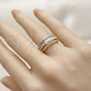 Anillo Multi Piedra 01.424.0011 Oro Laminado, Diseño de Baguette y Cluster, con Zirconia Cubica Blanca y Micro Pave Blanca, Pulido, Tono Dorado (Talla Unica)