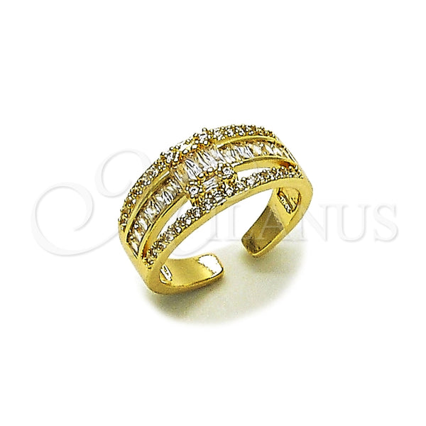 Anillo Multi Piedra 01.424.0011 Oro Laminado, Diseño de Baguette y Cluster, con Zirconia Cubica Blanca y Micro Pave Blanca, Pulido, Tono Dorado (Talla Unica)