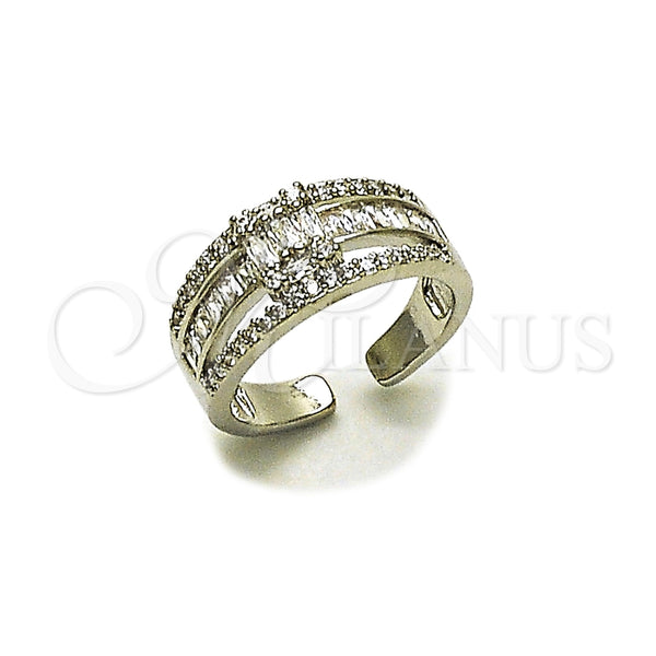 Anillo Multi Piedra 01.424.0011.1 Rodio Laminado, Diseño de Baguette y Cluster, con Zirconia Cubica Blanca y Micro Pave Blanca, Pulido, Rodinado (Talla Unica)