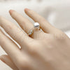 Anillo Multi Piedra 01.424.0012 Oro Laminado, Diseño de Bola y Cluster, con Perla Marfil y Zirconia Cubica Blanca, Pulido, Tono Dorado (Talla Unica)