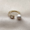 Anillo Multi Piedra 01.424.0012 Oro Laminado, Diseño de Bola y Cluster, con Perla Marfil y Zirconia Cubica Blanca, Pulido, Tono Dorado (Talla Unica)