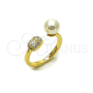 Anillo Multi Piedra 01.424.0012 Oro Laminado, Diseño de Bola y Cluster, con Perla Marfil y Zirconia Cubica Blanca, Pulido, Tono Dorado (Talla Unica)