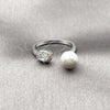 Anillo Multi Piedra 01.424.0012.1 Rodio Laminado, Diseño de Bola y Cluster, con Perla Marfil y Zirconia Cubica Blanca, Pulido, Rodinado (Talla Unica)