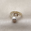 Anillo Multi Piedra 01.424.0013 Oro Laminado, Diseño de Bola y Cluster, con Perla Marfil y Zirconia Cubica Blanca, Pulido, Tono Dorado (Talla Unica)