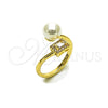 Anillo Multi Piedra 01.424.0013 Oro Laminado, Diseño de Bola y Cluster, con Perla Marfil y Zirconia Cubica Blanca, Pulido, Tono Dorado (Talla Unica)
