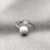 Anillo Multi Piedra 01.424.0013.1 Rodio Laminado, Diseño de Bola y Cluster, con Perla Marfil y Zirconia Cubica Blanca, Pulido, Rodinado (Talla Unica)
