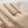 Anillo Multi Piedra 01.424.0014 Oro Laminado, Diseño de Baguette y Cluster, con Zirconia Cubica Blanca y Micro Pave Blanca, Pulido, Tono Dorado (Talla Unica)