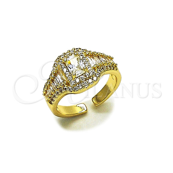 Anillo Multi Piedra 01.424.0014 Oro Laminado, Diseño de Baguette y Cluster, con Zirconia Cubica Blanca y Micro Pave Blanca, Pulido, Tono Dorado (Talla Unica)