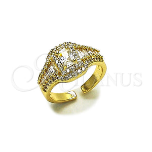 Anillo Multi Piedra 01.424.0014 Oro Laminado, Diseño de Baguette y Cluster, con Zirconia Cubica Blanca y Micro Pave Blanca, Pulido, Tono Dorado (Talla Unica)