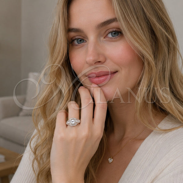 Anillo Multi Piedra 01.424.0014.1 Rodio Laminado, Diseño de Baguette y Cluster, con Zirconia Cubica Blanca y Micro Pave Blanca, Pulido, Rodinado (Talla Unica)