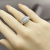 Anillo Multi Piedra 01.424.0014.1 Rodio Laminado, Diseño de Baguette y Cluster, con Zirconia Cubica Blanca y Micro Pave Blanca, Pulido, Rodinado (Talla Unica)