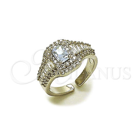 Anillo Multi Piedra 01.424.0014.1 Rodio Laminado, Diseño de Baguette y Cluster, con Zirconia Cubica Blanca y Micro Pave Blanca, Pulido, Rodinado (Talla Unica)