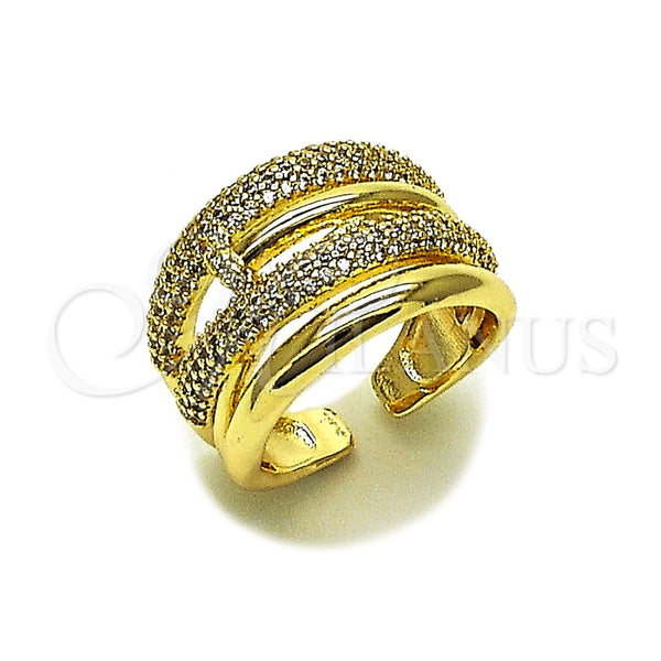 Anillo Multi Piedra 01.424.0015 Oro Laminado, Diseño de Clavo, con Micro Pave Blanca, Pulido, Tono Dorado (Talla Unica)