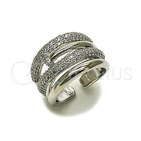 Anillo Multi Piedra 01.424.0015.1 Rodio Laminado, Diseño de Clavo, con Micro Pave Blanca, Pulido, Rodinado (Talla Unica)