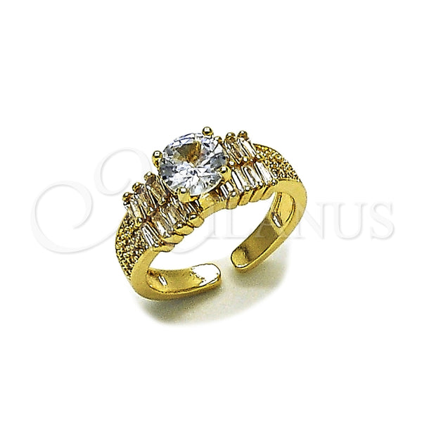 Anillo Multi Piedra 01.424.0016 Oro Laminado, Diseño de Baguette y Cluster, con Zirconia Cubica Blanca y Micro Pave Blanca, Pulido, Tono Dorado (Talla Unica)