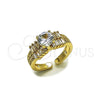 Anillo Multi Piedra 01.424.0016 Oro Laminado, Diseño de Baguette y Cluster, con Zirconia Cubica Blanca y Micro Pave Blanca, Pulido, Tono Dorado (Talla Unica)
