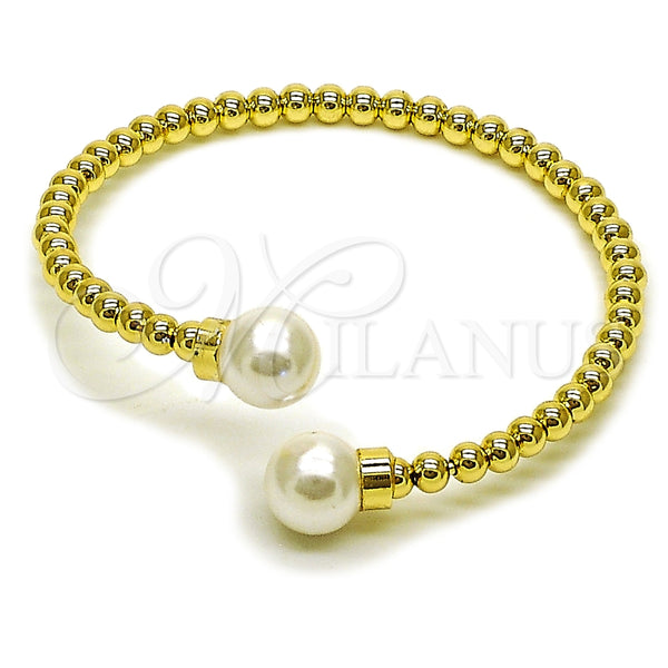 Aro Individual 07.424.0002 Oro Laminado, Diseño de Bola, con Perla Marfil, Pulido, Tono Dorado (Grosor 04 MM, Talla Unica)