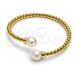 Aro Individual 07.424.0002 Oro Laminado, Diseño de Bola, con Perla Marfil, Pulido, Tono Dorado (Grosor 04 MM, Talla Unica)