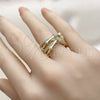 Anillo Multi Piedra 01.424.0018 Oro Laminado, Diseño de Bambu, con Micro Pave Blanca, Pulido, Tono Dorado (Talla Unica)