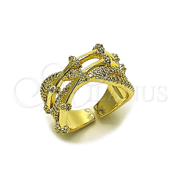 Anillo Multi Piedra 01.424.0018 Oro Laminado, Diseño de Bambu, con Micro Pave Blanca, Pulido, Tono Dorado (Talla Unica)