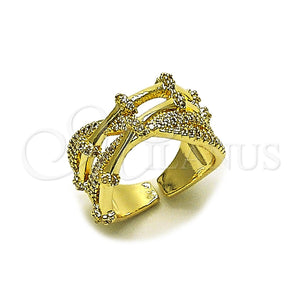 Anillo Multi Piedra 01.424.0018 Oro Laminado, Diseño de Bambu, con Micro Pave Blanca, Pulido, Tono Dorado (Talla Unica)